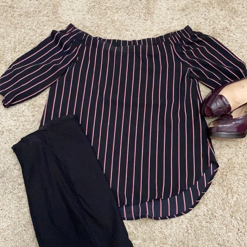 Off the shoulder black striped top